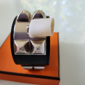 HERMES Collier de Chein Bracelet, Black and  Pallidium